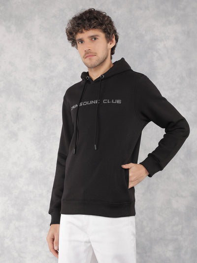 Black Typographic Print Hooded Neck Sweatshirt-Men Sweatshirts-Crimsoune Club
