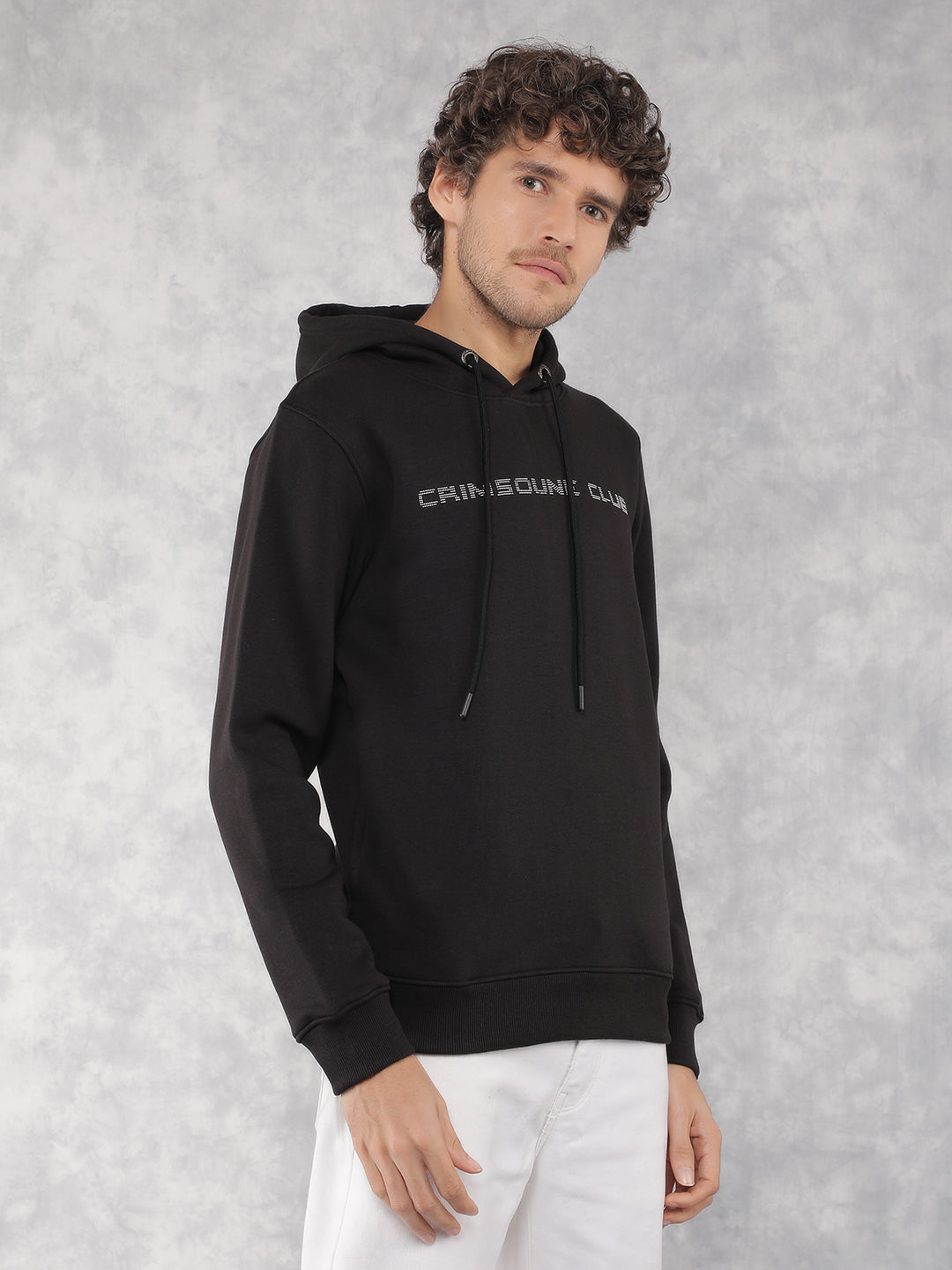 Black Typographic Print Hooded Neck Sweatshirt-Men Sweatshirts-Crimsoune Club