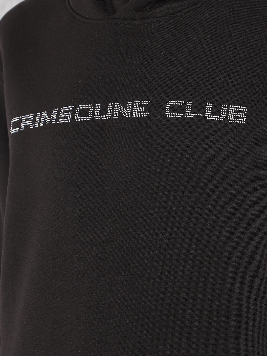 Black Typographic Print Hooded Neck Sweatshirt-Men Sweatshirts-Crimsoune Club