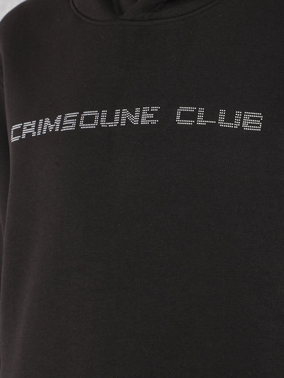 Black Typographic Print Hooded Neck Sweatshirt-Men Sweatshirts-Crimsoune Club