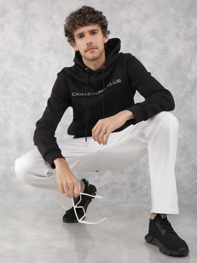 Black Typographic Print Hooded Neck Sweatshirt-Men Sweatshirts-Crimsoune Club