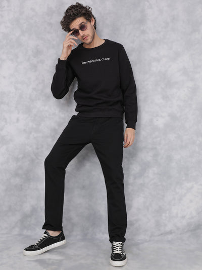 Black Typographic Print Sweatshirt-Men Sweatshirts-Crimsoune Club