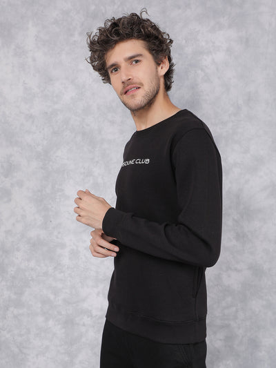 Black Typographic Print Sweatshirt-Men Sweatshirts-Crimsoune Club