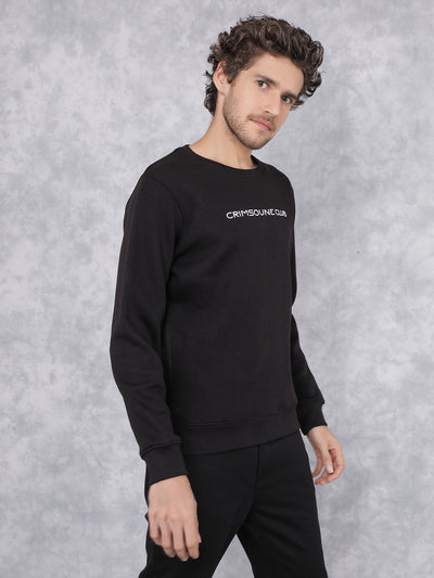 Black Typographic Print Sweatshirt-Men Sweatshirts-Crimsoune Club