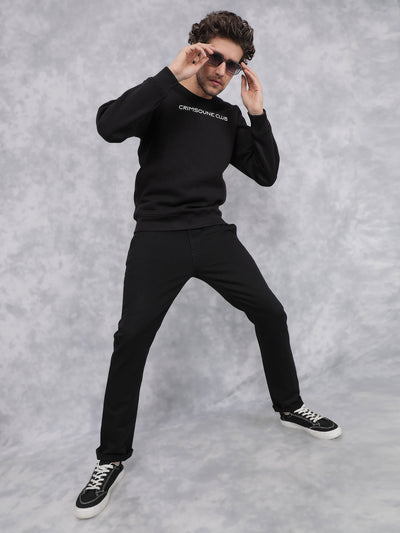 Black Typographic Print Sweatshirt-Men Sweatshirts-Crimsoune Club
