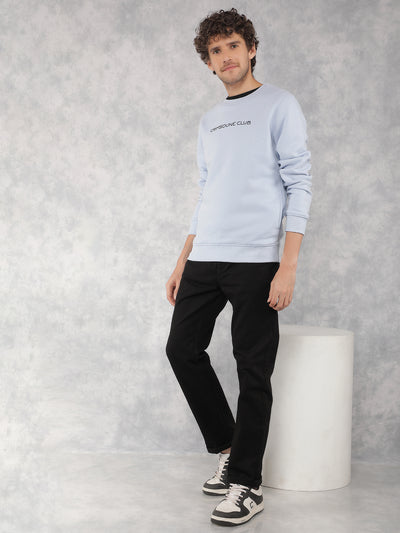 Blue Typographic Print Sweatshirt-Men Sweatshirts-Crimsoune Club
