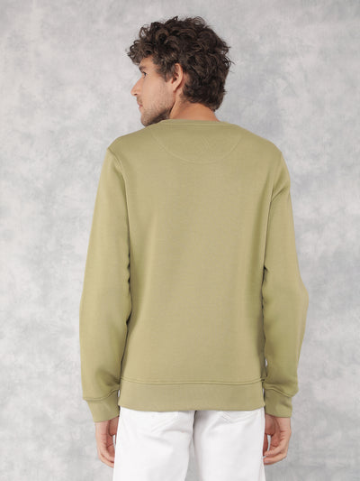 Olive Typographic Print Sweatshirt-Men Sweatshirts-Crimsoune Club