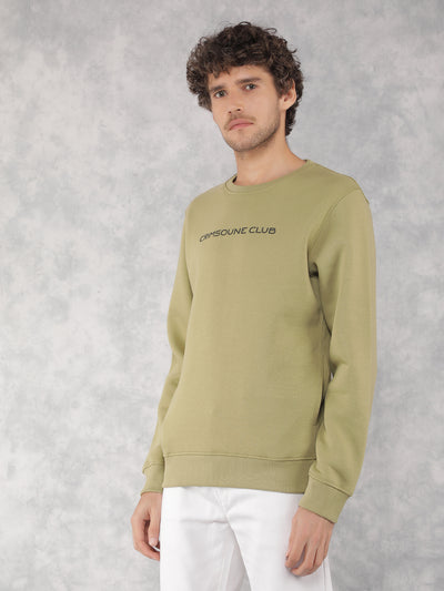 Olive Typographic Print Sweatshirt-Men Sweatshirts-Crimsoune Club