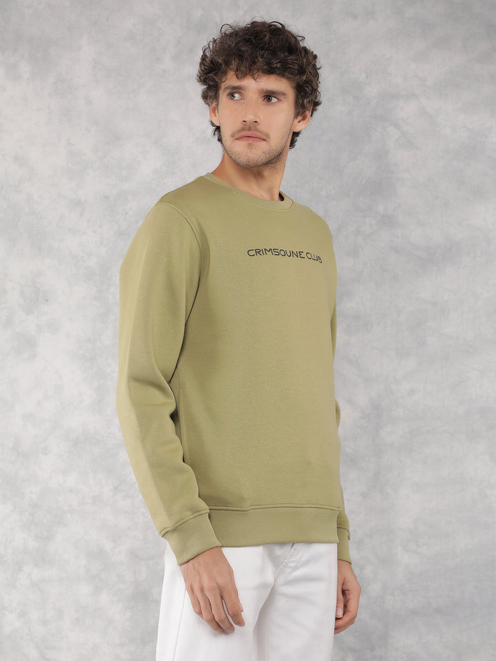 Olive Typographic Print Sweatshirt-Men Sweatshirts-Crimsoune Club