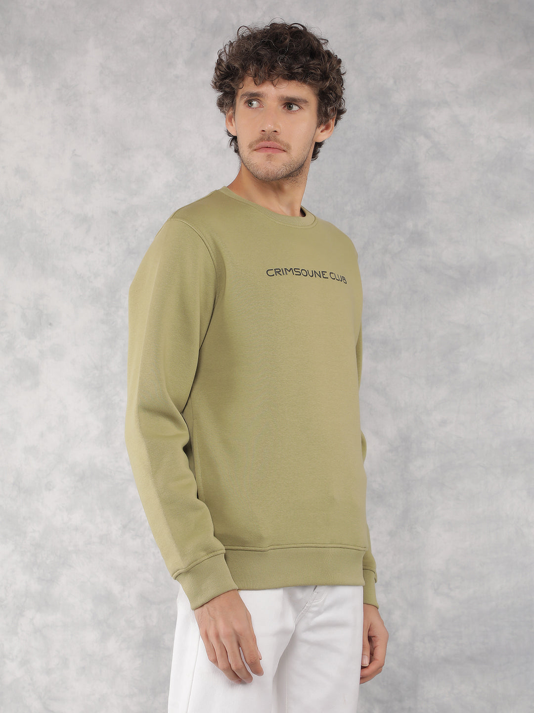 Olive Typographic Print Sweatshirt-Men Sweatshirts-Crimsoune Club