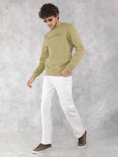 Olive Typographic Print Sweatshirt-Men Sweatshirts-Crimsoune Club