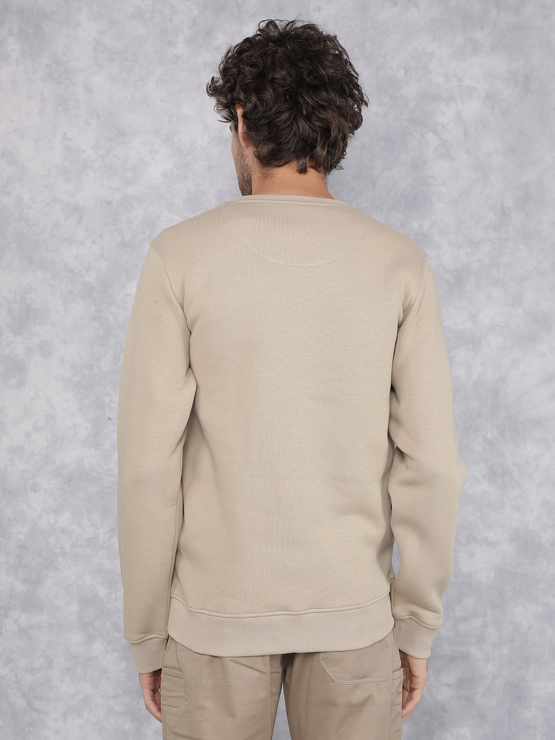 Beige Typographic Print Sweatshirt-Men Sweatshirts-Crimsoune Club