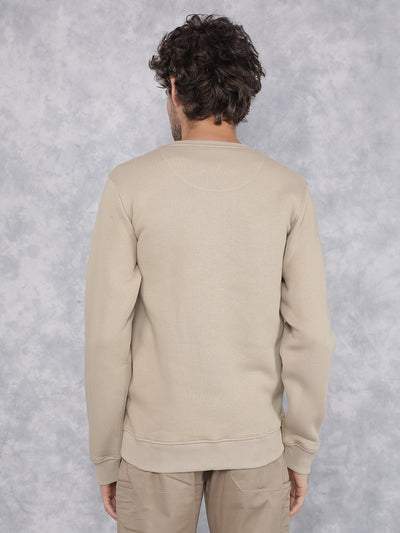 Beige Typographic Print Sweatshirt-Men Sweatshirts-Crimsoune Club