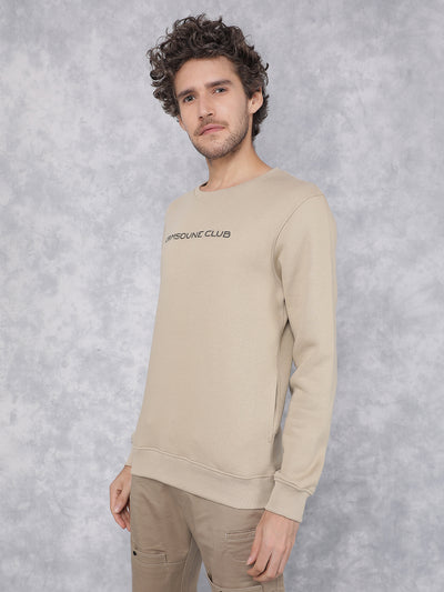 Beige Typographic Print Sweatshirt-Men Sweatshirts-Crimsoune Club