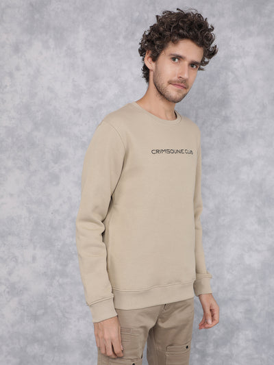 Beige Typographic Print Sweatshirt-Men Sweatshirts-Crimsoune Club