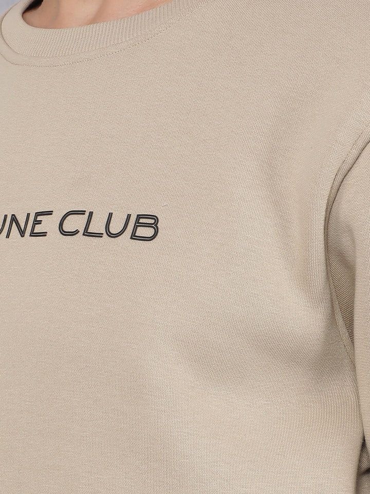 Beige Typographic Print Sweatshirt-Men Sweatshirts-Crimsoune Club