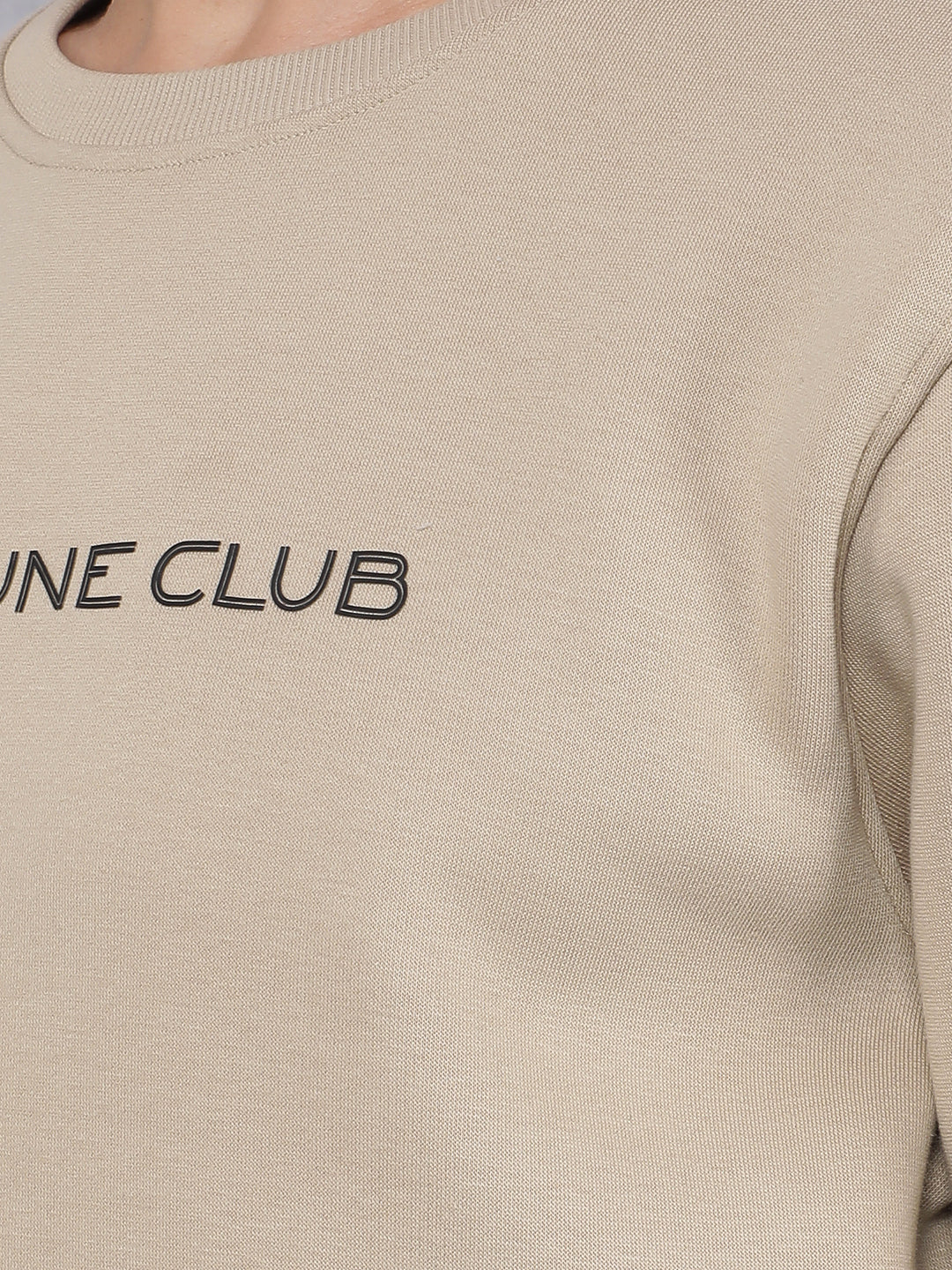 Beige Typographic Print Sweatshirt-Men Sweatshirts-Crimsoune Club
