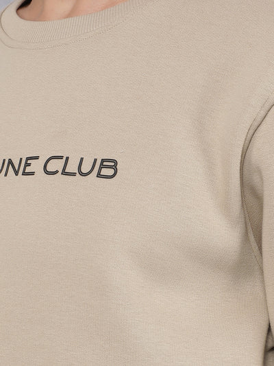 Beige Typographic Print Sweatshirt-Men Sweatshirts-Crimsoune Club