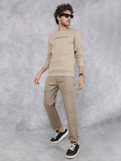 Beige Typographic Print Sweatshirt-Men Sweatshirts-Crimsoune Club