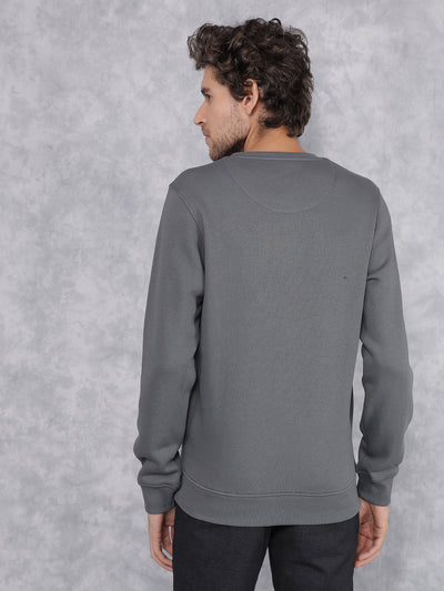 Grey Typographic Print Sweatshirt-Men Sweatshirts-Crimsoune Club