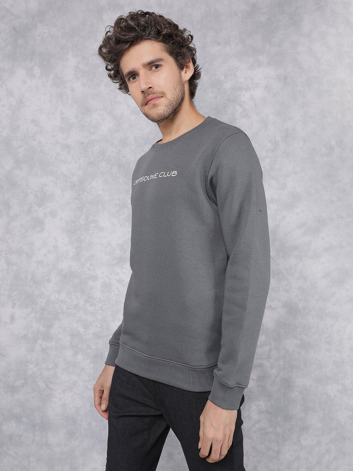 Grey Typographic Print Sweatshirt-Men Sweatshirts-Crimsoune Club