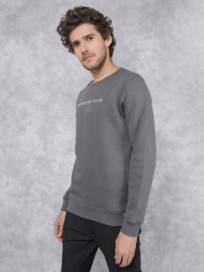 Grey Typographic Print Sweatshirt-Men Sweatshirts-Crimsoune Club