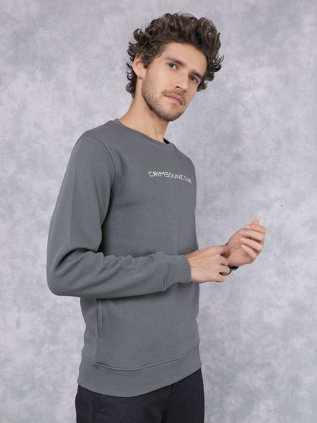 Grey Typographic Print Sweatshirt-Men Sweatshirts-Crimsoune Club