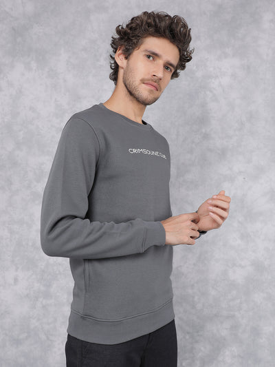 Grey Typographic Print Sweatshirt-Men Sweatshirts-Crimsoune Club