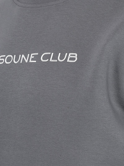 Grey Typographic Print Sweatshirt-Men Sweatshirts-Crimsoune Club