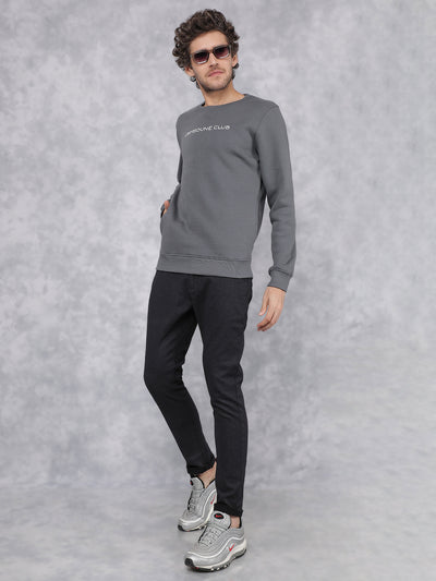 Grey Typographic Print Sweatshirt-Men Sweatshirts-Crimsoune Club