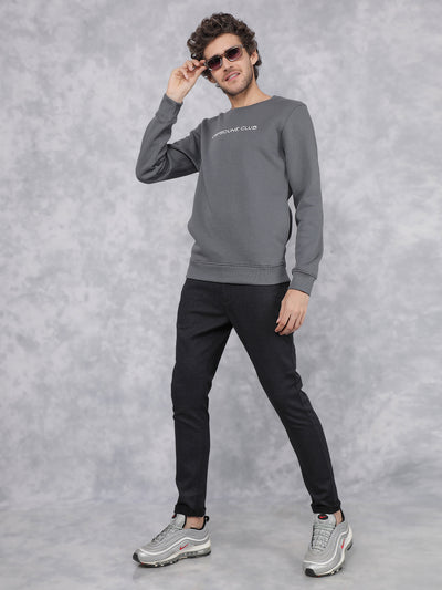 Grey Typographic Print Sweatshirt-Men Sweatshirts-Crimsoune Club