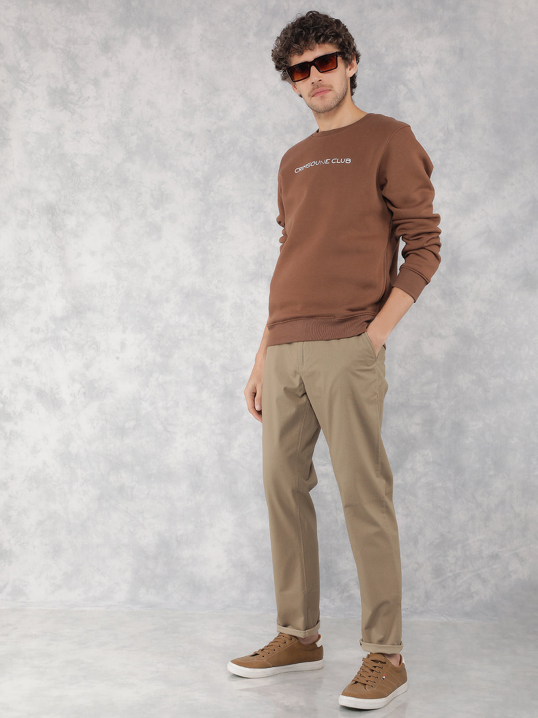 Brown Typographic Print Sweatshirt-Men Sweatshirts-Crimsoune Club