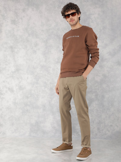 Brown Typographic Print Sweatshirt-Men Sweatshirts-Crimsoune Club