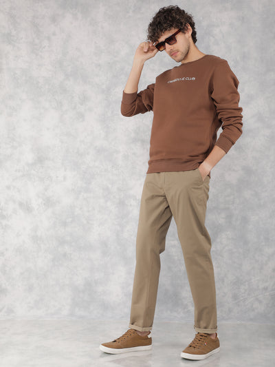 Brown Typographic Print Sweatshirt-Men Sweatshirts-Crimsoune Club