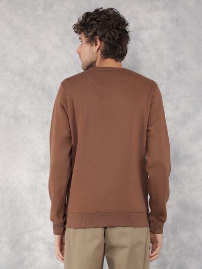 Brown Typographic Print Sweatshirt-Men Sweatshirts-Crimsoune Club