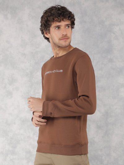 Brown Typographic Print Sweatshirt-Men Sweatshirts-Crimsoune Club