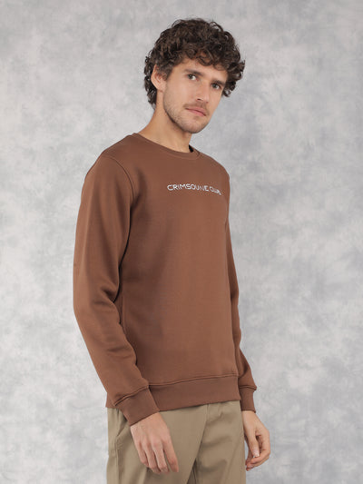 Brown Typographic Print Sweatshirt-Men Sweatshirts-Crimsoune Club