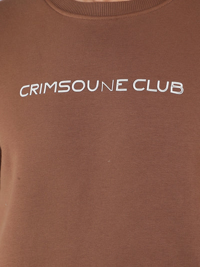 Brown Typographic Print Sweatshirt-Men Sweatshirts-Crimsoune Club