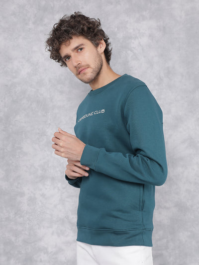 Green Typographic Print Sweatshirt-Men Sweatshirts-Crimsoune Club