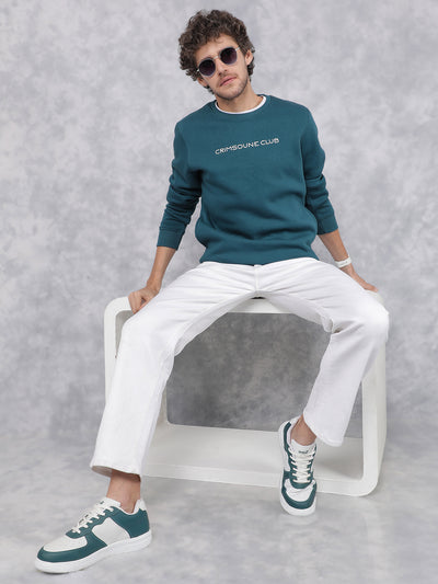 Green Typographic Print Sweatshirt-Men Sweatshirts-Crimsoune Club