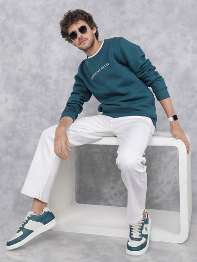Green Typographic Print Sweatshirt-Men Sweatshirts-Crimsoune Club
