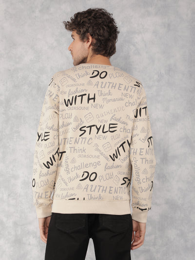 Beige Typographic Print Sweatshirt-Men Sweatshirts-Crimsoune Club