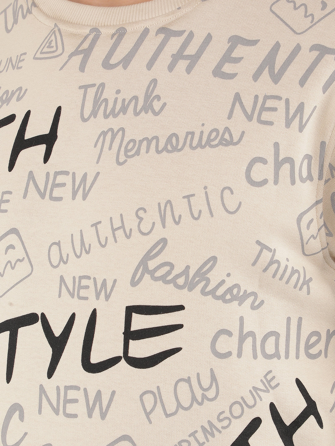 Beige Typographic Print Sweatshirt-Men Sweatshirts-Crimsoune Club
