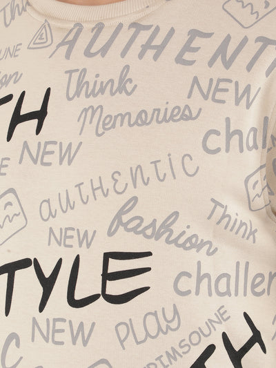 Beige Typographic Print Sweatshirt-Men Sweatshirts-Crimsoune Club