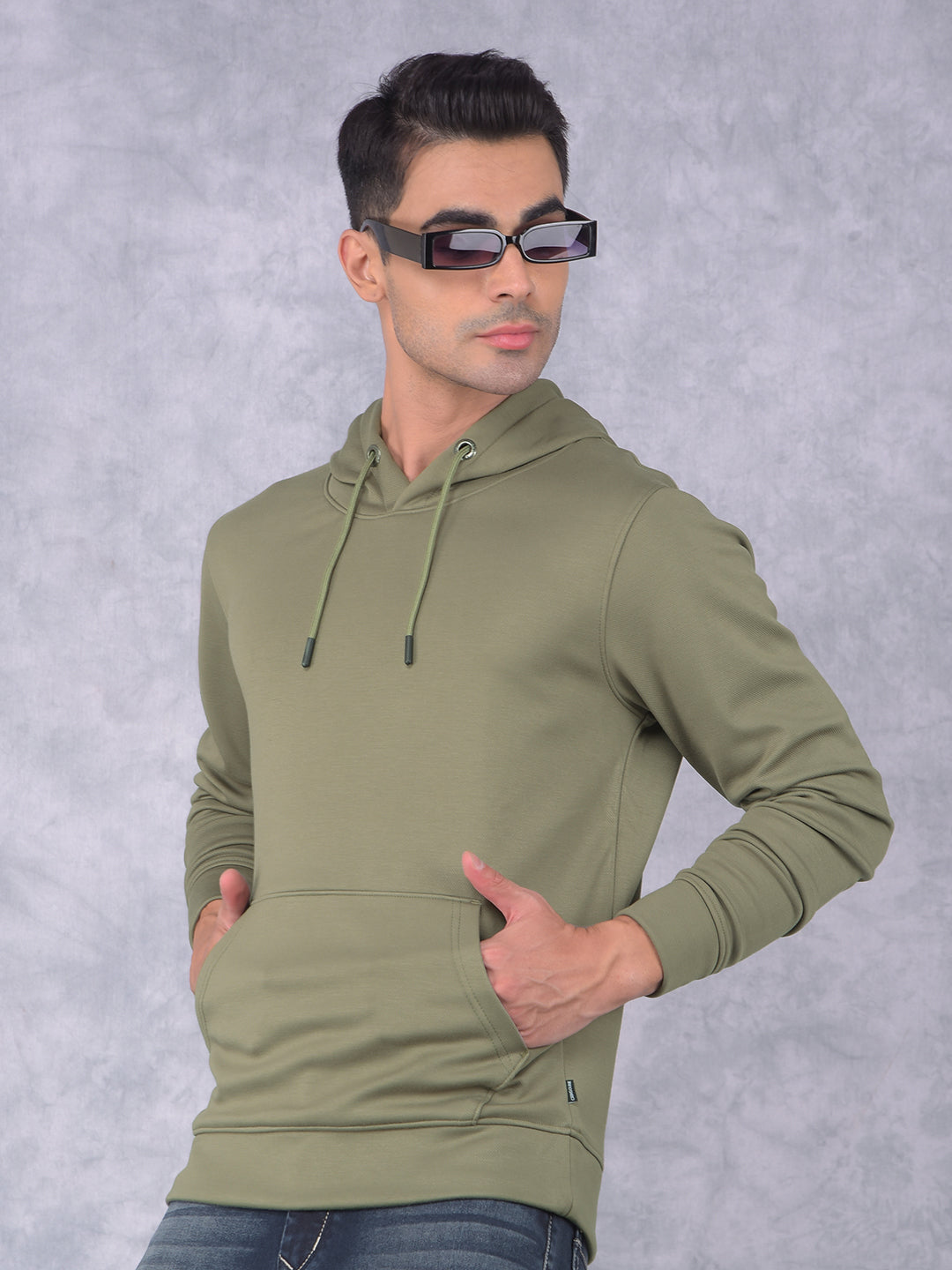 Olive Hooded Neck Sweatshirt-Men Sweatshirts-Crimsoune Club