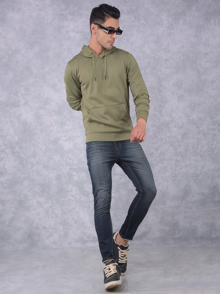 Olive Hooded Neck Sweatshirt-Men Sweatshirts-Crimsoune Club