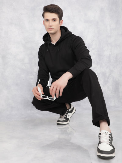 Black Hooded Neck Sweatshirt-Men Sweatshirts-Crimsoune Club