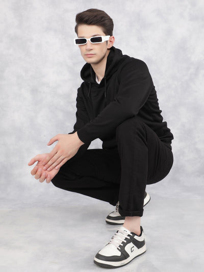 Black Hooded Neck Sweatshirt-Men Sweatshirts-Crimsoune Club