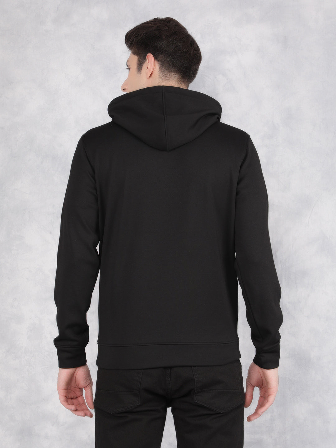 Black Hooded Neck Sweatshirt-Men Sweatshirts-Crimsoune Club