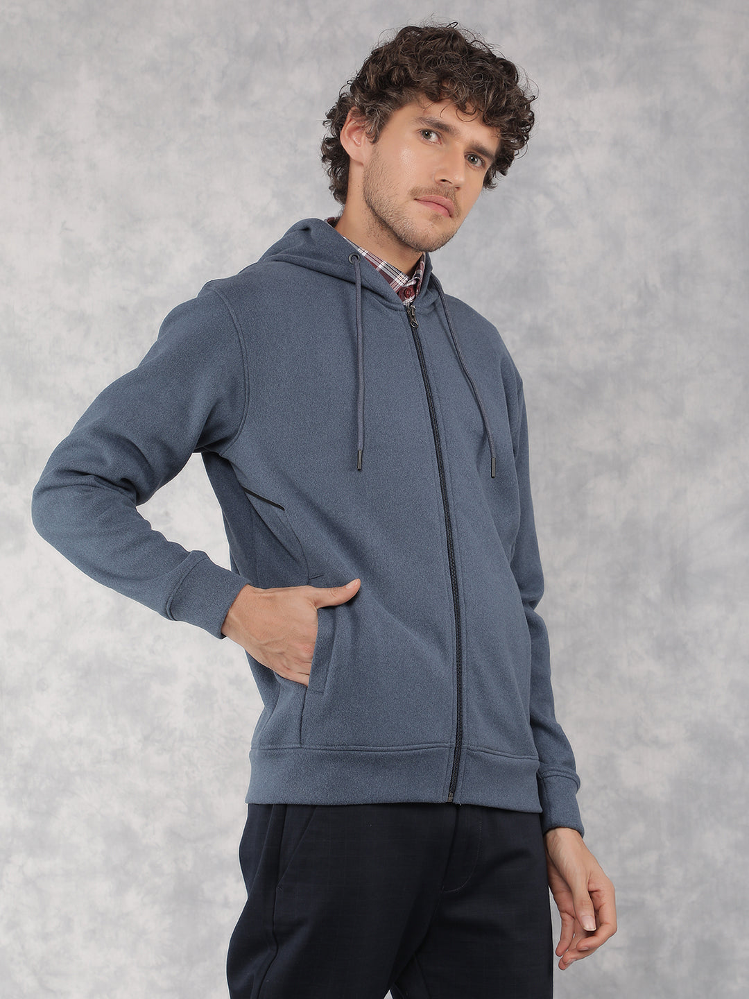 Blue Hooded Neck Sweatshirt-Men Sweatshirts-Crimsoune Club